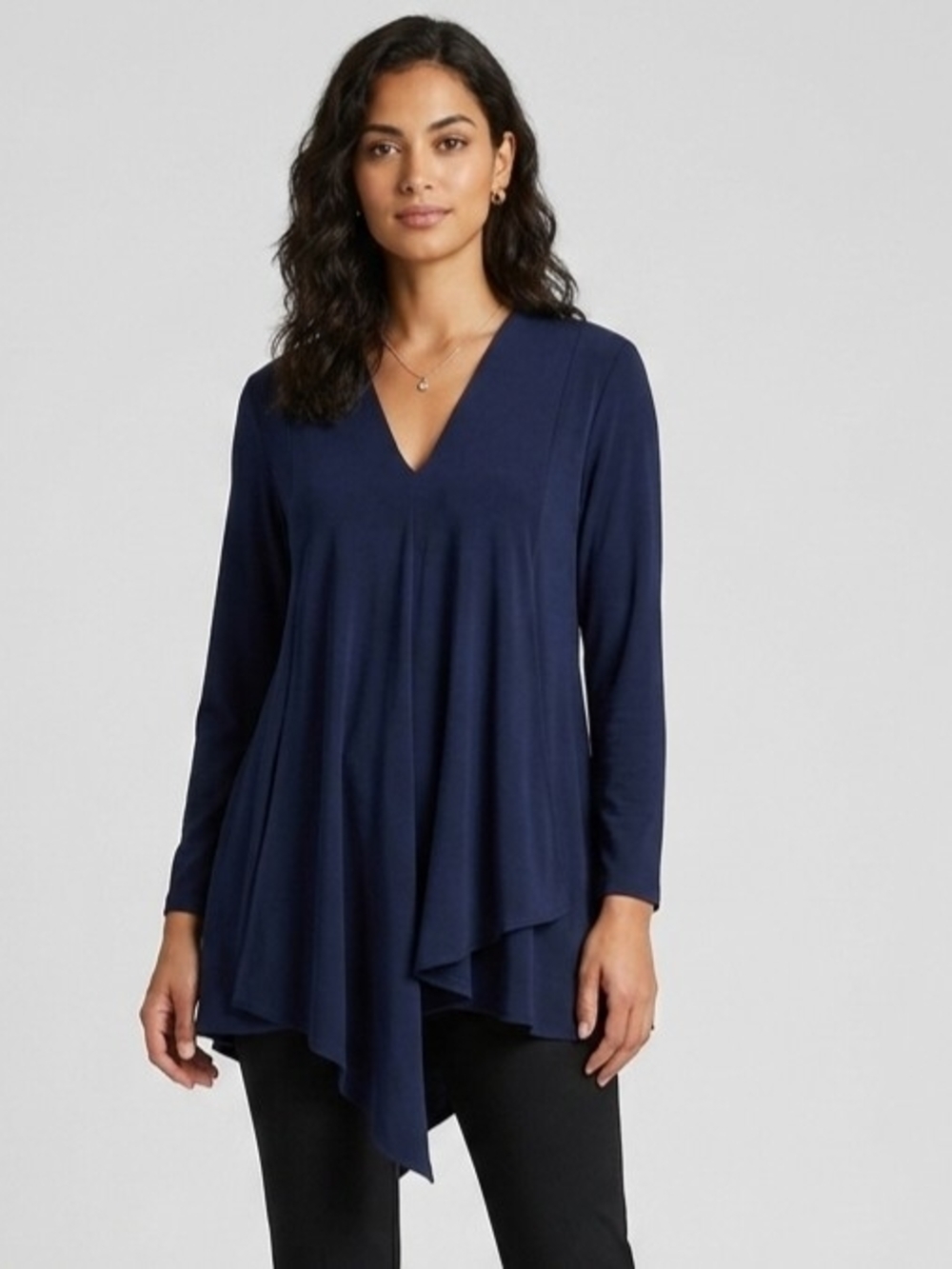 Joseph Ribkoff Navy V-Neck Draped Long-Sleeve Tunic Size 6
